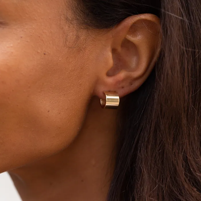 Wide 14k Gold Huggie Hoop Earrings Vintage Earrings