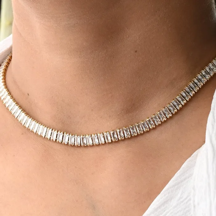 18K GoldFilled Baguette Gold Tennis Necklace Jewelvers Necklaces
