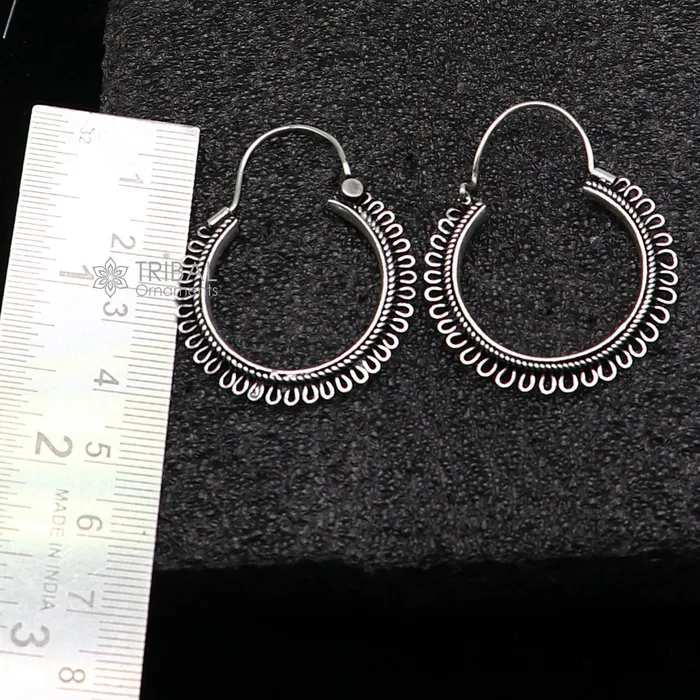 Earrings TRIBAL ORNAMENTS 925 sterling silver gorgeous Unique round design hoops hanging earrings fabulous silver ethnic tribal functional earrings jewellery s1263