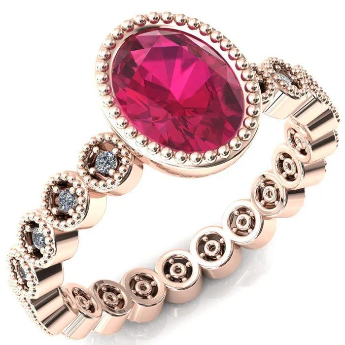 Fire Brilliance Rings Borea Oval Ruby Milgrain Bezel Full Eternity Diamond Accent Ring