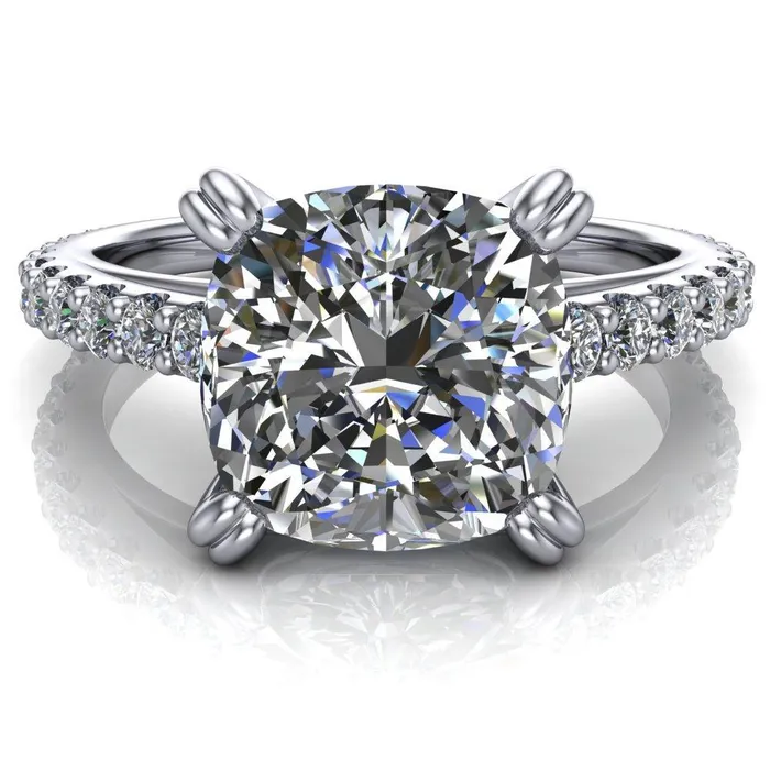 Fire Brilliance Rings Marnie Cushion Center Stone 4 Double Prong Diamond Cathedral Ring
