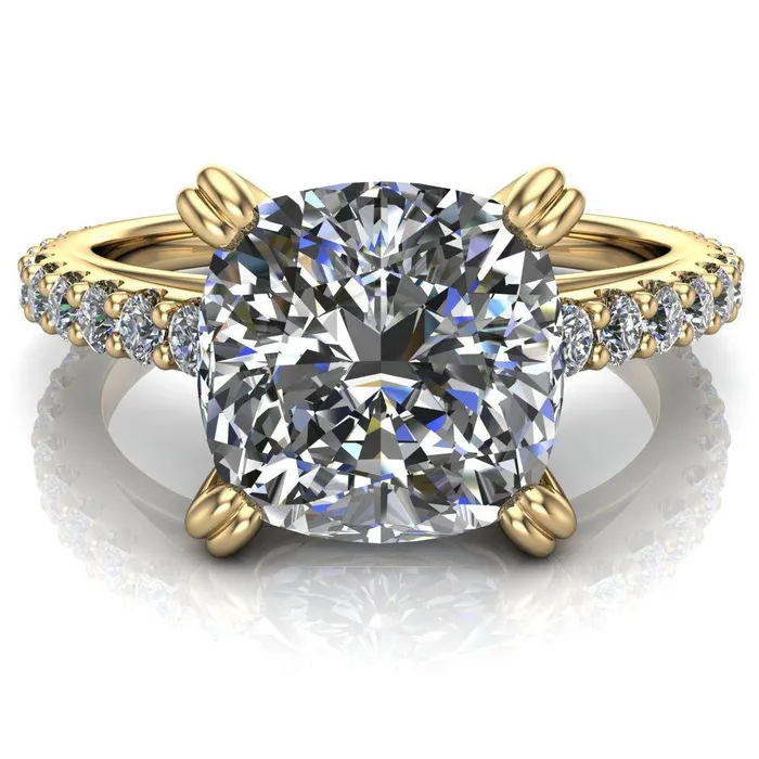 Fire Brilliance Rings Marnie Cushion Center Stone 4 Double Prong Diamond Cathedral Ring