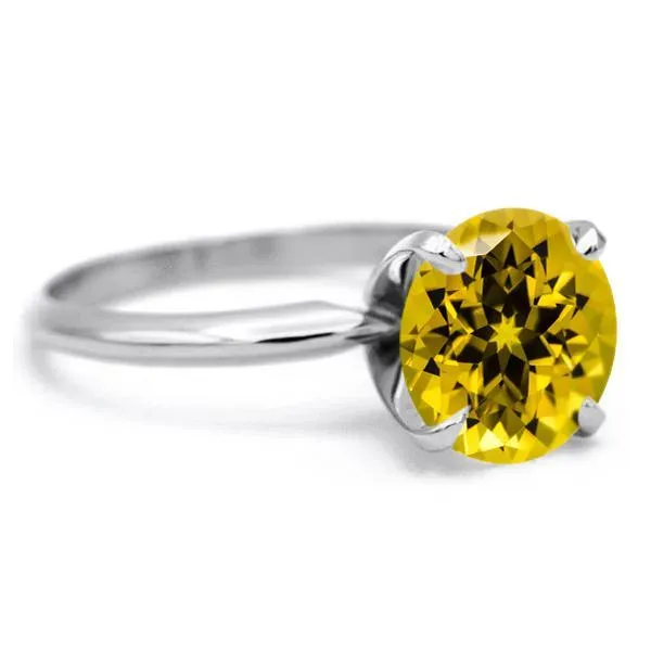 Fire Brilliance Rings Round Yellow Sapphire 14K or 18K White Gold 4 Prongs Solitaire Ring