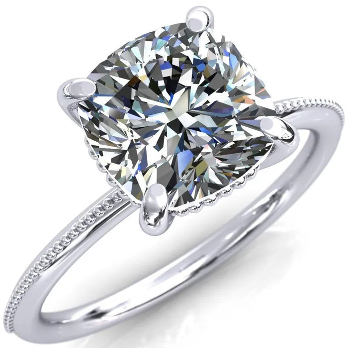 Fire Brilliance Rings Sunny Day Cushion Center Stone Simple Flower With Rainbow Engagement Ring