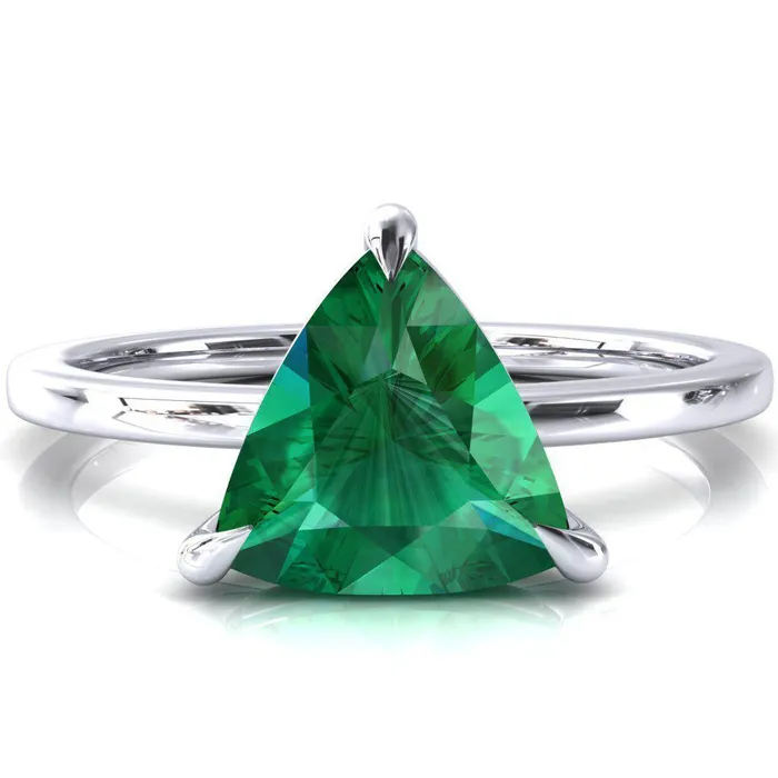 Rings Fire Brilliance Lyla Trillion Emerald 4 Claw Prong Single Rail Solitaire Ring