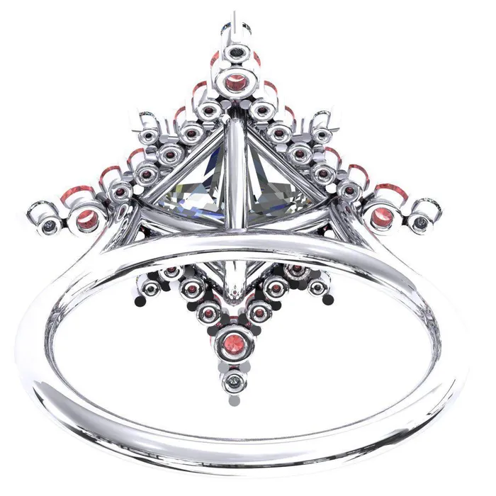 Rings Fire Brilliance Thalim PrincessSquare Moissanite 4Point Star Padparadscha Sapphire and Diamond Halo Ring ver 2