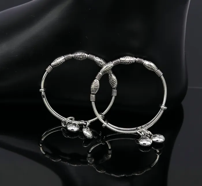 Top class Charming 925 sterling silver handmade stylish designer fancy baby adjustable bangles bracelet excellent kids charm jewelry bbk77 TRIBAL ORNAMENTS Bracelets