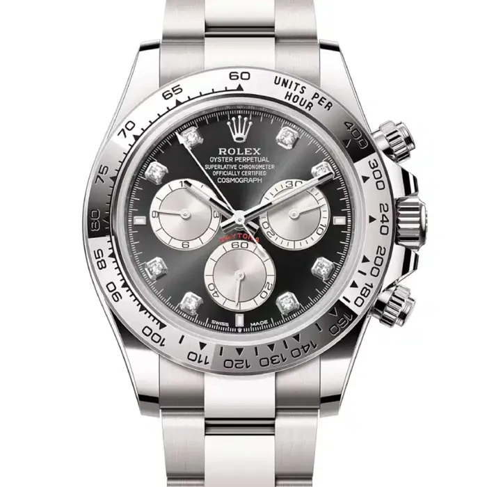 Bracelets Rolex Rolex Cosmograph Daytona 40mm Ref 126509 Bright Black Steel Diamond Dial 18K White Gold Oyster Bracelet Mens Watch