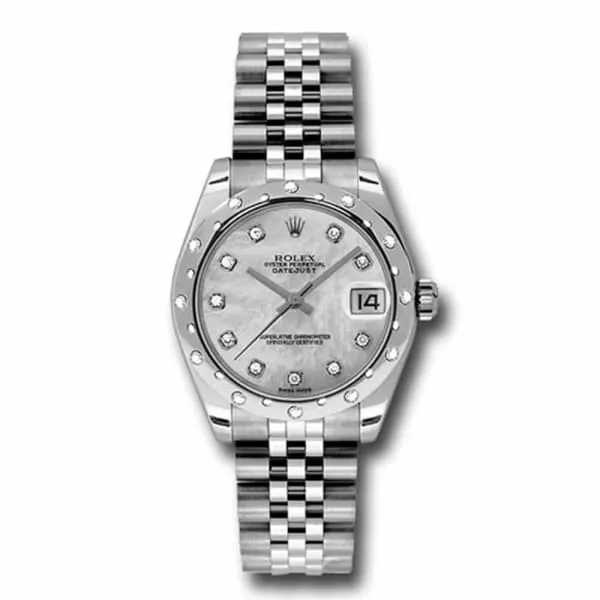 Bracelets Rolex Rolex Datejust 31mm Ref 1783440006 Silver Mother of Pearl Dial Diamond Bezel Stainless Steel Jubilee Bracelet Womens Watch