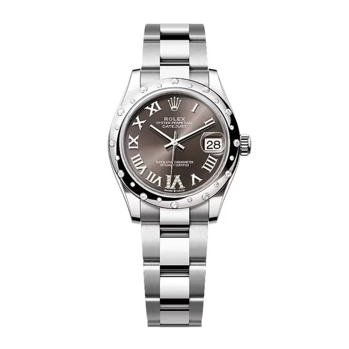 Bracelets Rolex Rolex Datejust 31mm Ref 278344rbr0029 Dark Grey Roman Diamond Dial Diamond Bezel Stainless Steel Oyster Bracelet Womens Watch