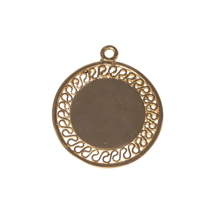 Croghans Charm Necklaces 14K Yellow Gold Large Filigree Disc Charm