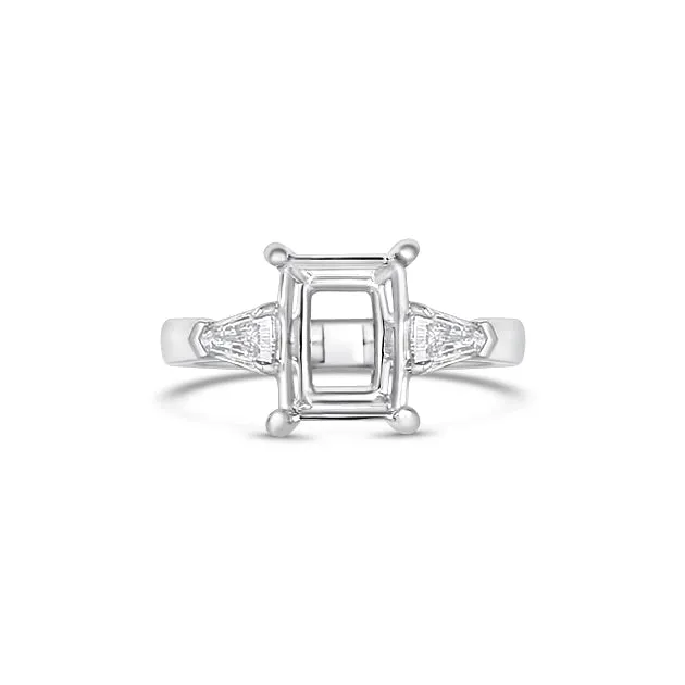 Engagement Collections Rings Platinum Three Stone Ring with Emerald Head and Shield Diamond Sides