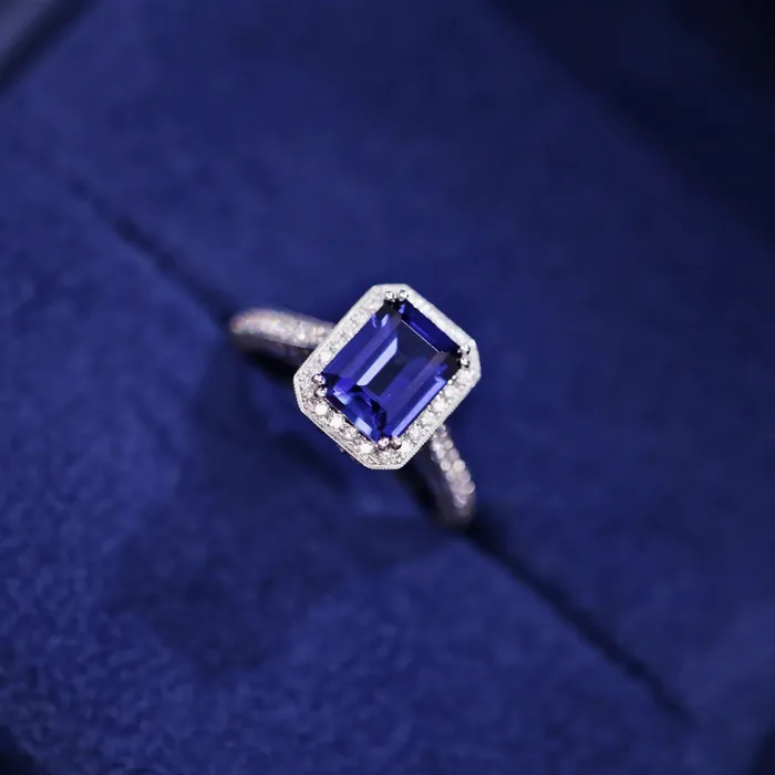 Natural Blue Sapphire Emerald Cut Three Stone Ring Set in 18K White Gold 410ct tw Diamond Source NYC Rings