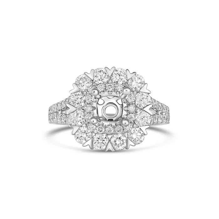PreStyled Sets 18K White Gold Semi Mount Double Square Halo Split Sides Engagement Collections