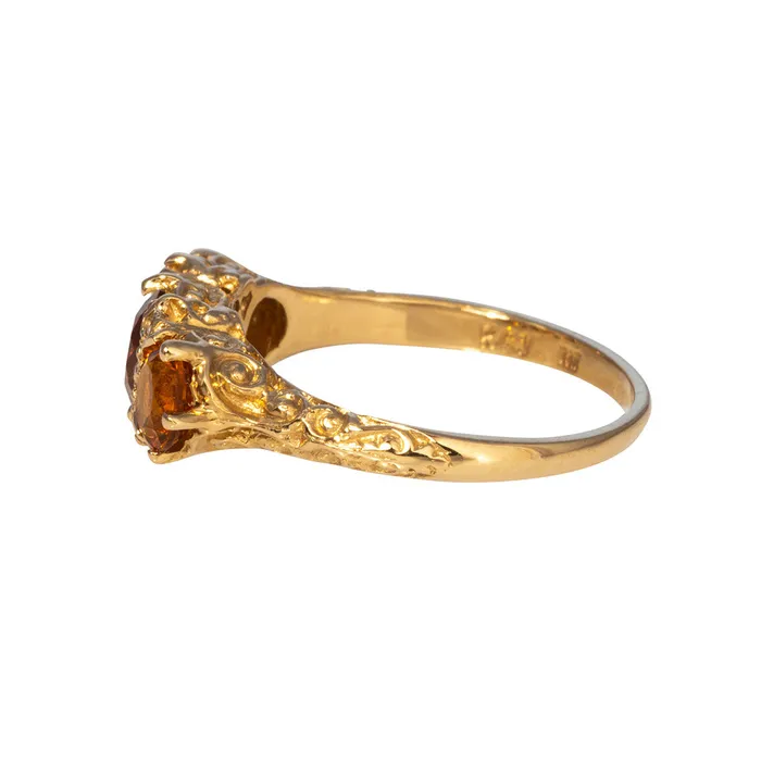 Rings Croghans ThreeStone Round Citrine Diamond 14K Yellow Gold Ring