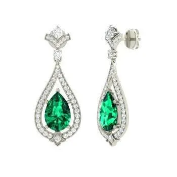 Earrings GB 485 Carats Green Emerald With Natural Earth Mined Diamonds Earrings White Gold 14K Earrings GB 485 Carats Green Emerald With Natural Earth Mined Diamonds Earrings White Gold 14K