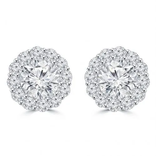 Earrings GB Round Cut 4 Carats Natural Earth Mined Diamond Ladies Stud Halo Earrings 14K White Gold Earrings GB Round Cut 4 Carats Natural Earth Mined Diamond Ladies Stud Halo Earrings 14K White Gold