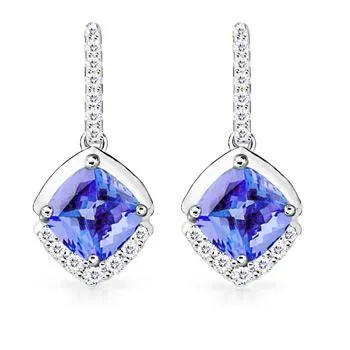Earrings GB Tanzanite And Natural Earth Mined Diamond Ladies Dangle Earrings 460 Ct White Gold 14K Earrings GB Tanzanite And Natural Earth Mined Diamond Ladies Dangle Earrings 460 Ct White Gold 14K