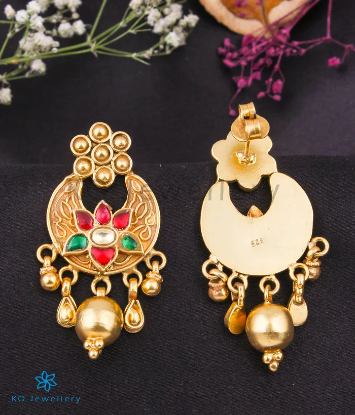 Earrings kundan The Arshia Silver Kundan EarringsRedGreen