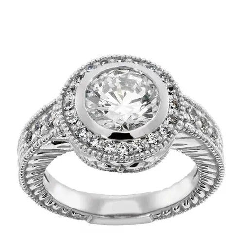 GB Antique Style Natural Earth Mined Diamond Ring 2 Ct Halo White Gold 14K Rings GB Antique Style Natural Earth Mined Diamond Ring 2 Ct Halo White Gold 14K Rings