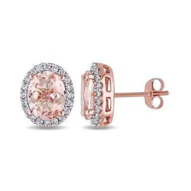 GB Earrings 1498 Ct Oval Morganite With Round Natural Earth Mined Diamonds Studs Earrings Gold 14K GB Earrings 1498 Ct Oval Morganite With Round Natural Earth Mined Diamonds Studs Earrings Gold 14K