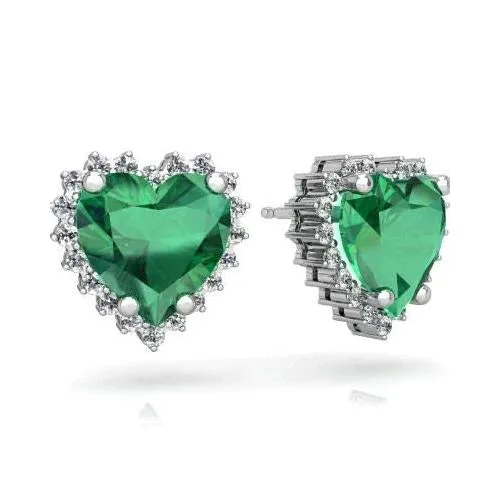 GB Earrings 840 Carats Heart Green Emerald With Natural Earth Mined Diamond Stud Earring White Gold 14K GB Earrings 840 Carats Heart Green Emerald With Natural Earth Mined Diamond Stud Earring White Gold 14K