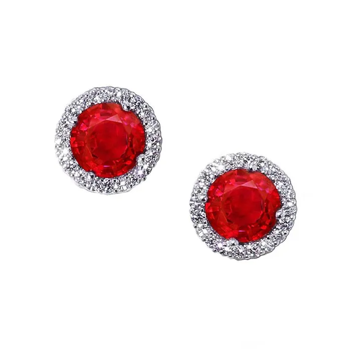 GB Earrings Red Ruby With Natural Earth Mined Diamond 7 Carats Stud Earrings White Gold 14K GB Earrings Red Ruby With Natural Earth Mined Diamond 7 Carats Stud Earrings White Gold 14K