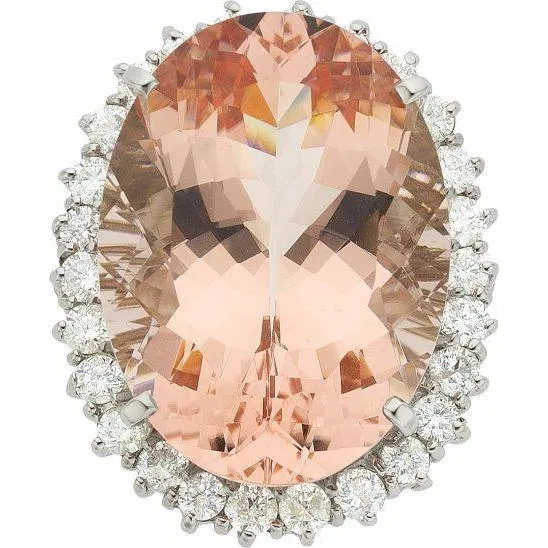 GB Rings 1425 Ct Big Oval Morganite With Small Natural Earth Mined Diamonds Ring White Gold 14K GB Rings 1425 Ct Big Oval Morganite With Small Natural Earth Mined Diamonds Ring White Gold 14K