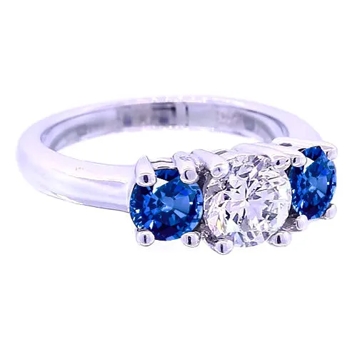 GB Rings 3 Stone Round Natural Earth Mined Diamond Ring Blue Sapphire Jewelry 250 Carats GB Rings 3 Stone Round Natural Earth Mined Diamond Ring Blue Sapphire Jewelry 250 Carats