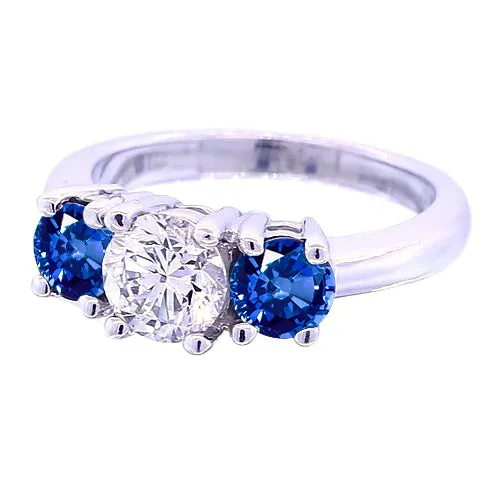 GB Rings 3 Stone Round Natural Earth Mined Diamond Ring Blue Sapphire Jewelry 250 Carats GB Rings 3 Stone Round Natural Earth Mined Diamond Ring Blue Sapphire Jewelry 250 Carats