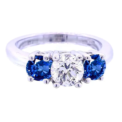 GB Rings 3 Stone Round Natural Earth Mined Diamond Ring Blue Sapphire Jewelry 250 Carats GB Rings 3 Stone Round Natural Earth Mined Diamond Ring Blue Sapphire Jewelry 250 Carats