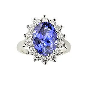 GB Rings 580 Ct Blue Tanzanite With White Natural Earth Mined Diamonds Ring Gold GB Rings 580 Ct Blue Tanzanite With White Natural Earth Mined Diamonds Ring Gold
