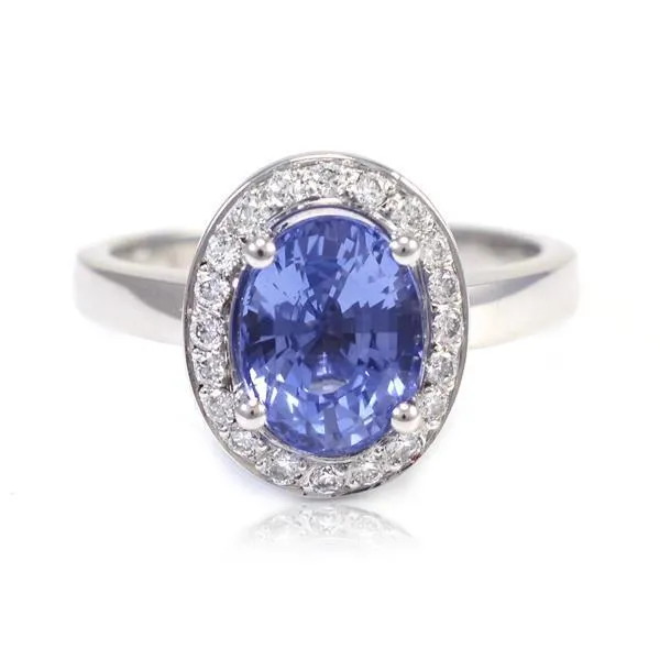 GB Rings Halo Sapphire And Natural Earth Mined Diamond Ring
