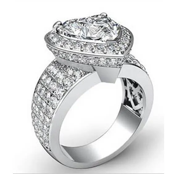 GB Rings Huge 1003 Carats Heart Lab Grown Diamond Halo Ring White Gold 14K