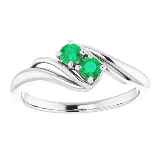 GB Rings Round Green Emerald Bypass Setting Ring 160 Carats White Gold 14K GB Rings Round Green Emerald Bypass Setting Ring 160 Carats White Gold 14K