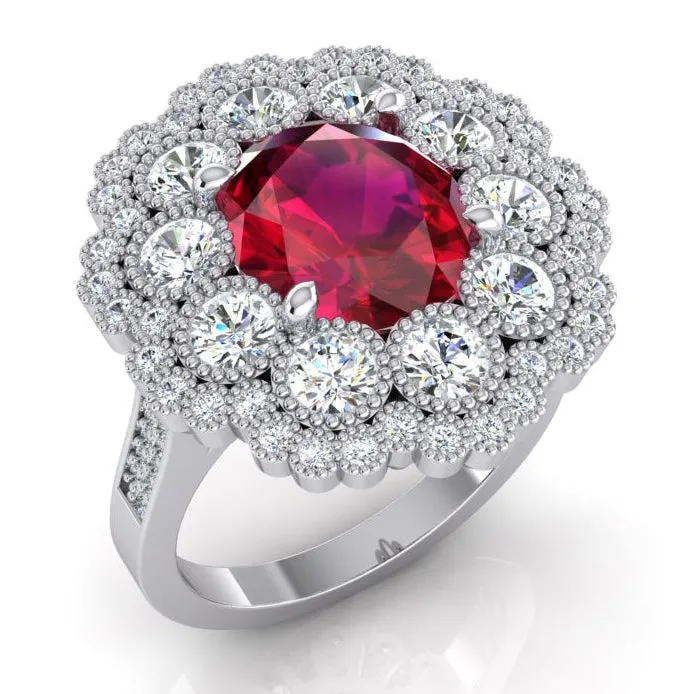 GB Rings Ruby And Natural Earth Mined Diamond Wedding Ring White Gold 14K 450 Carats