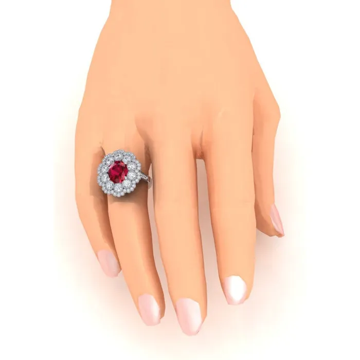 GB Rings Ruby And Natural Earth Mined Diamond Wedding Ring White Gold 14K 450 Carats