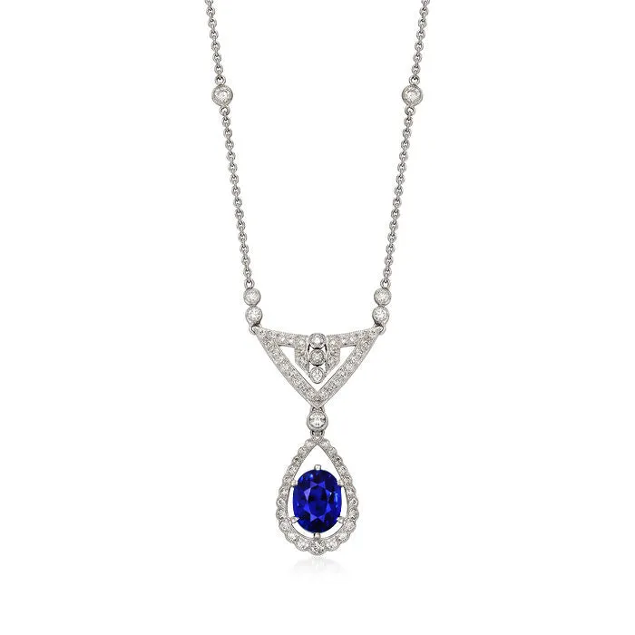 Gold Halo Pendant Oval Blue Sapphire Natural Earth Mined Diamond Necklace 2 Carats HarryChadEntcom Necklaces