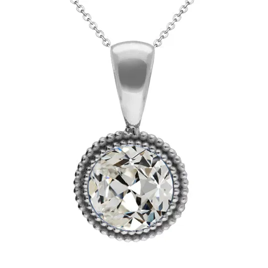 HarryChadEntcom Necklaces White Gold Pendant 2 Carats Round Old Miner Genuine Diamond 14K