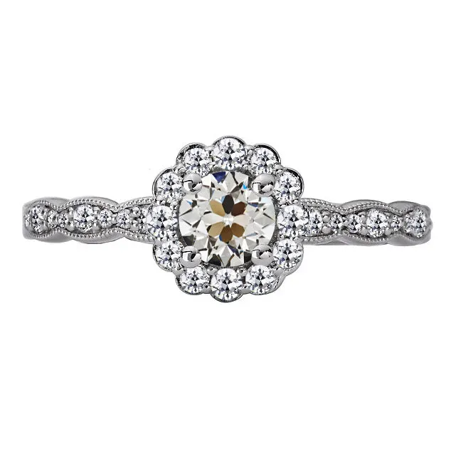 HarryChadEntcom Rings Halo Round Old Cut Natural Earth Mined Diamond Ring Flower Style 450 Carats