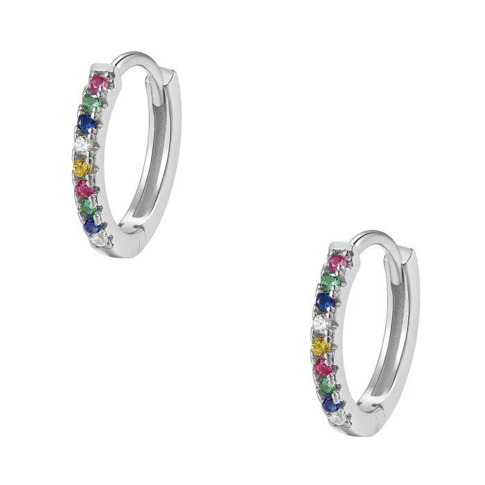 Hey Happiness Multicolor Stone Huggie Earrings Sterling Silver Earrings