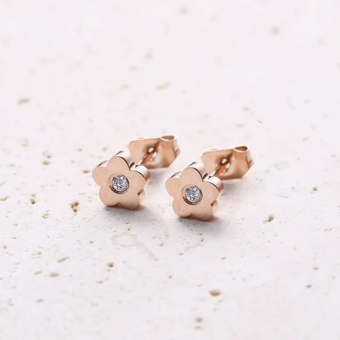 Petite Flower Stud Earrings Rose Gold Hey Happiness Earrings