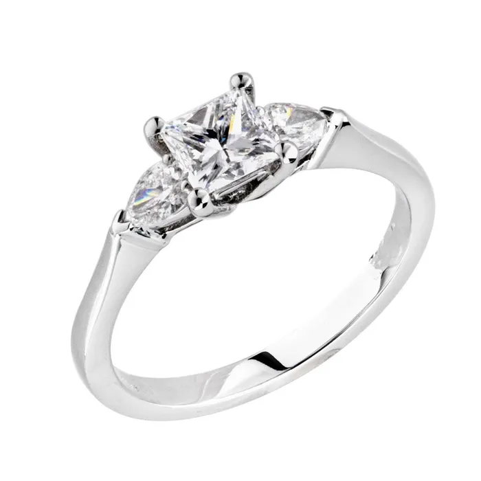 Princess Pear Sparkling 3 Stone 210 Carats Natural Earth Mined Diamond Engagement Ring GB Rings