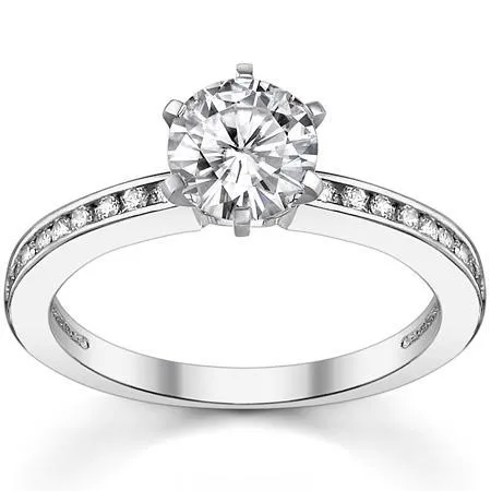 Rings GB 3 Carats Round Cut Natural Earth Mined Diamond Engagement Ring Solitaire With Accents