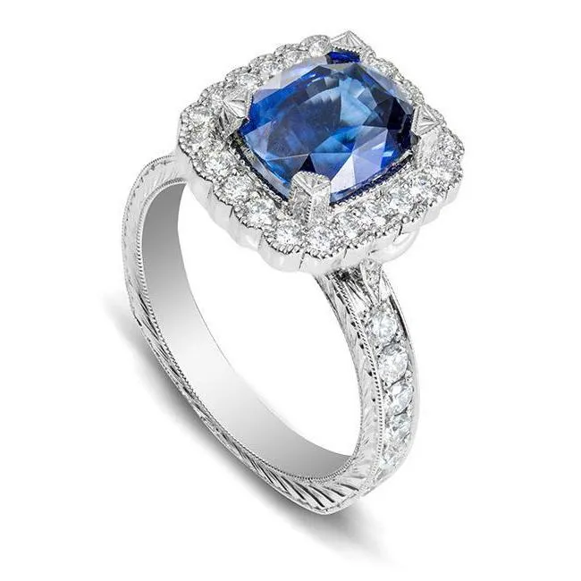 Rings GB White Gold 4 Carats Prong Set Sapphire And Natural Earth Mined Diamonds Wedding Ring Rings GB White Gold 4 Carats Prong Set Sapphire And Natural Earth Mined Diamonds Wedding Ring