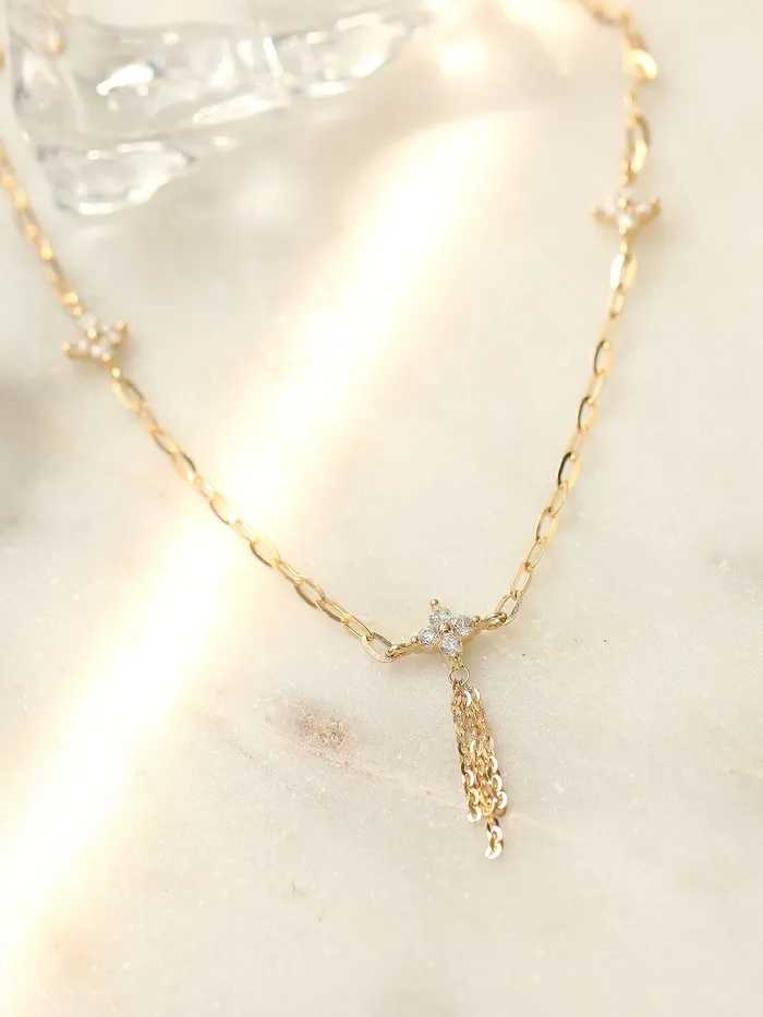 14K Gold Cubic Flower Chain Anklet MinimalBijoux Earrings