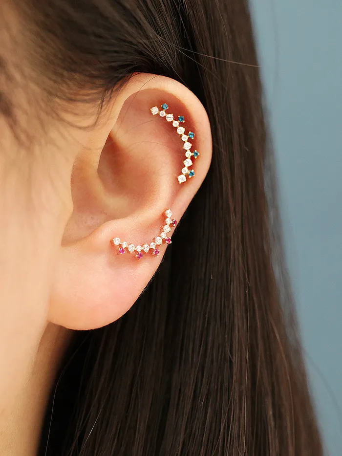 14K Gold Fancy Cubic Curve Cartilage Earring 20G18G MinimalBijoux Earrings