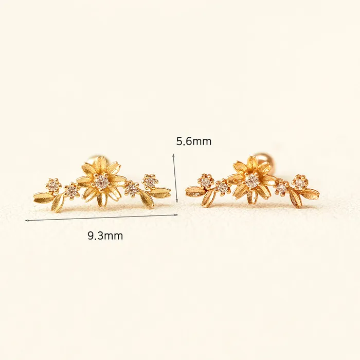 14K Gold Garland Flower Cartilage Piercing Earring 20G18G16G MinimalBijoux Earrings