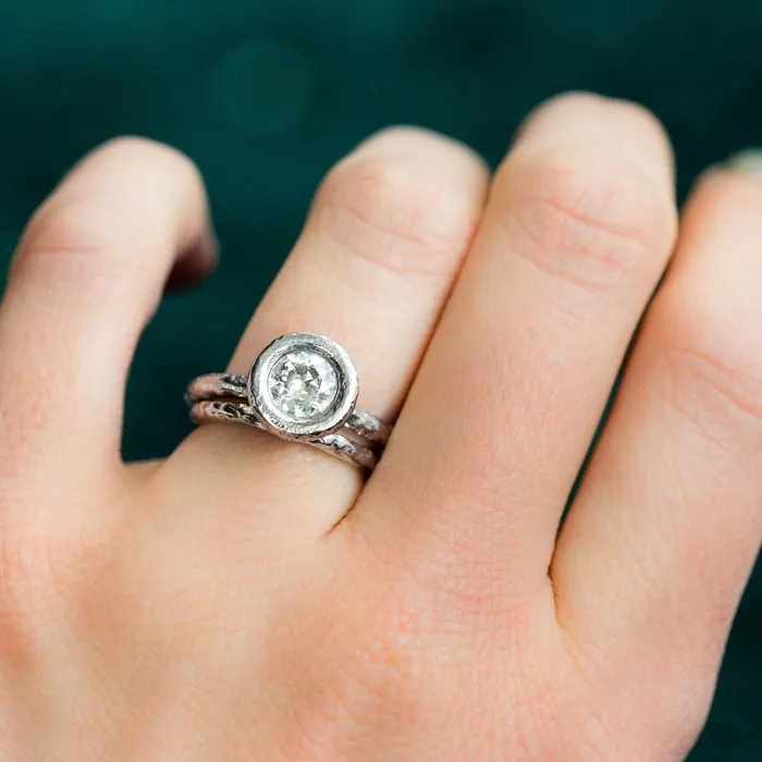Anueva Jewelry 084ct Old European Cut Antique Diamond in Chunky Platinum Bezel Ring Recycled Rings