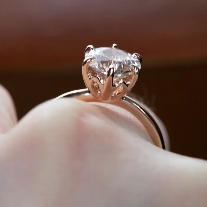 Anueva Jewelry Rings 197ct Champagne Pink Sapphire Lotus Six Prong Solitaire Ring in 14k Rose Gold